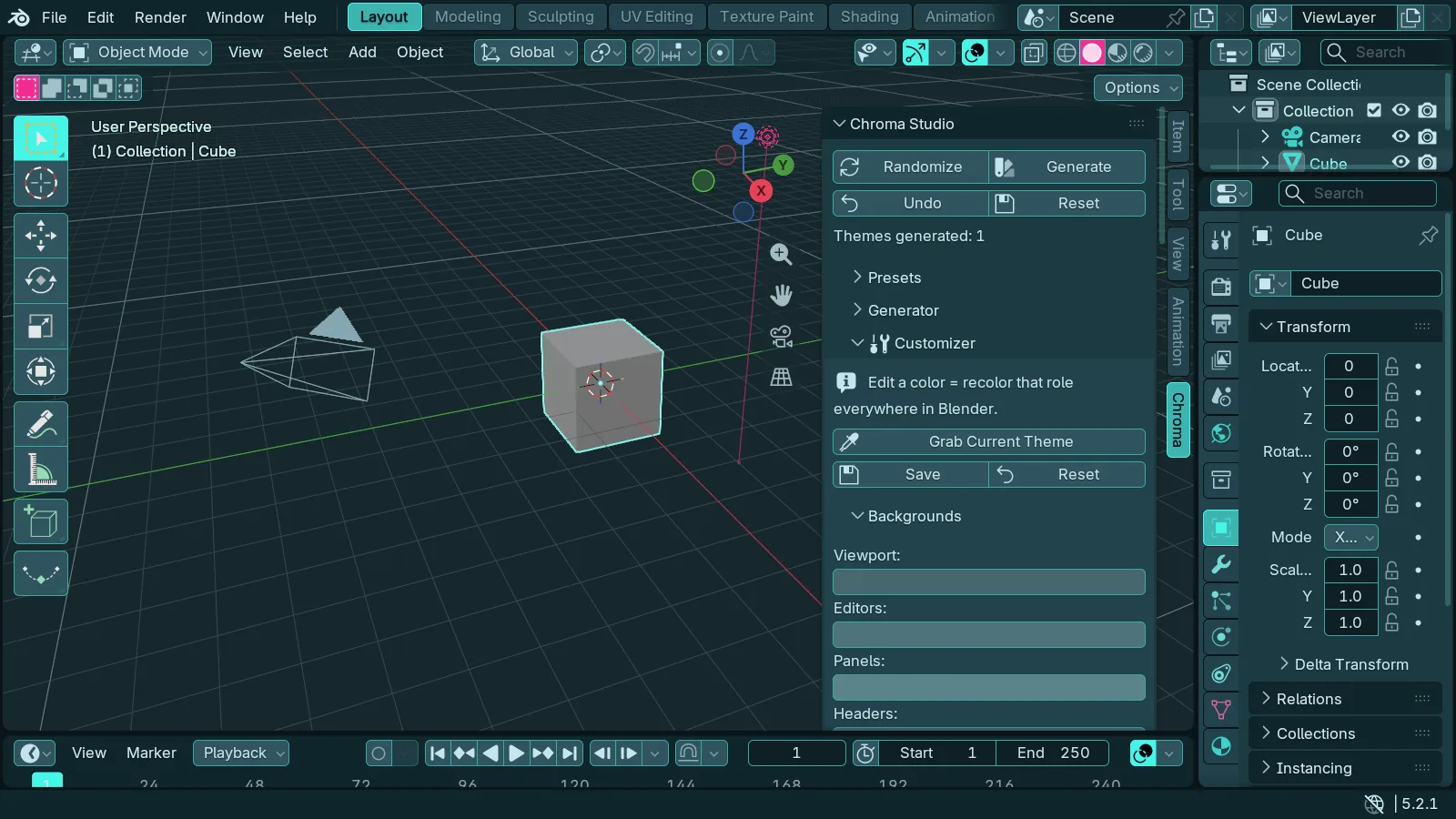 The customizer panel